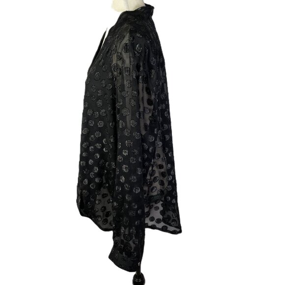 Jennifer Lopez Black Wrap Front Shimmer Sheer Polka Dot Blouse Size XL - Picture 3 of 15